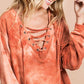 BiBi Lace-Up Tie-Dye French Terry Long Sleeve Top - DAVERRI FASHIONS