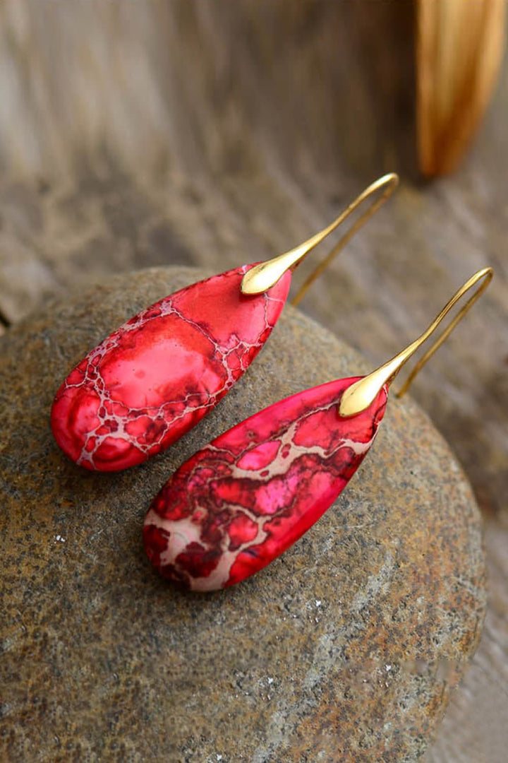 Handmade Teardrop Shape Natural Stone Dangle Earrings | Earrings Daverri Fashions