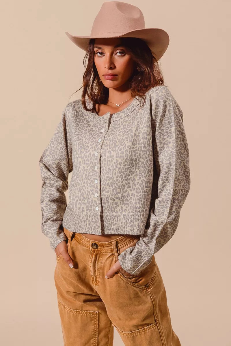 SO ME Two Tone Leopard Vintage Print Button Up Cardigan | Cardigans Daverri Fashions