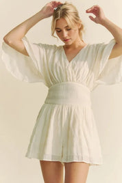 Davi & Dani Batwing Sleeve Waist Belt Romper | Rompers Daverri Fashions
