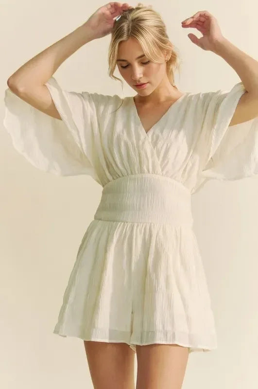 Davi & Dani Batwing Sleeve Waist Belt Romper - DAVERRI FASHIONS