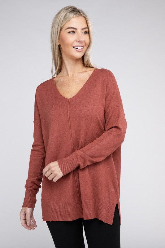 Garment Dyed Front Seam Zenana Sweater Tops