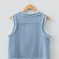 Light blue frayed edge flap pockets denim vest jacket