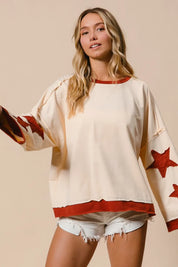 BiBi French Terry Top With Patch Detail Sweatshirt | Sweatshirts Daverri Fashions