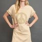 Umgee Peace Plaid Applique Short Sleeve Mini Dress Pastel Yellow Mini Dresses