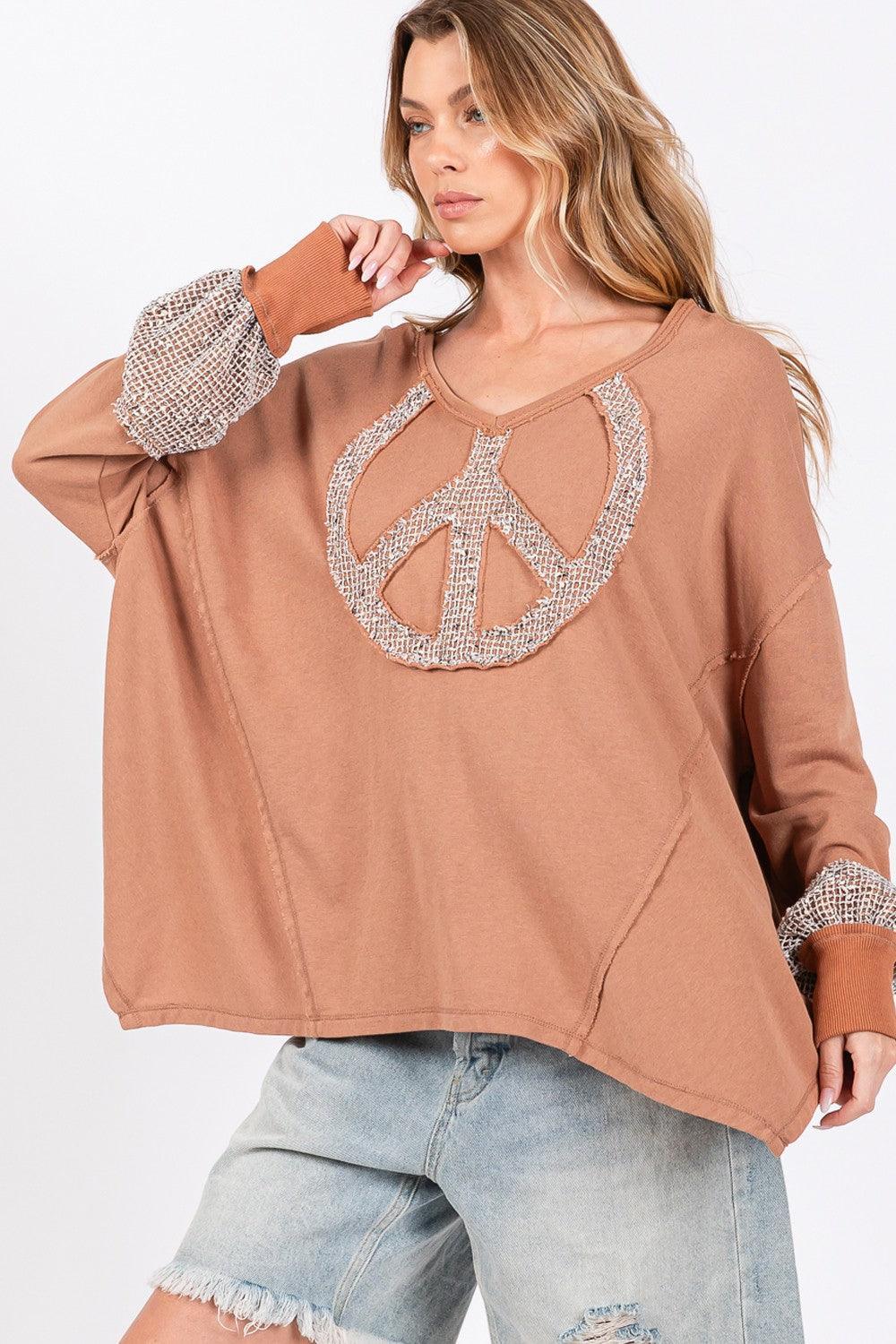 SAGE + FIG Peace Sign Mineral Wash Terry Top - DAVERRI FASHIONS