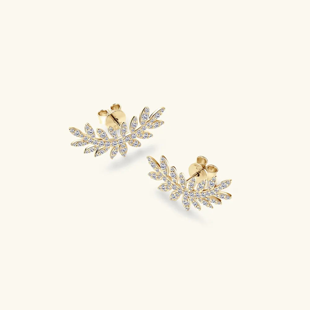 Moissanite 925 Sterling Silver Leaf Shape Stud Earrings | Sterling Silver Earrings Daverri Fashions