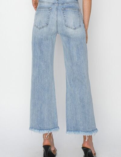 RISEN High Rise Crop Wide Fray Hem Jeans