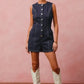 SO ME Button Up Front Washed Denim Sleeveless Romper Rompers