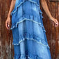 Raw Hem Layered Denim Maxi Dress - DAVERRI FASHIONS