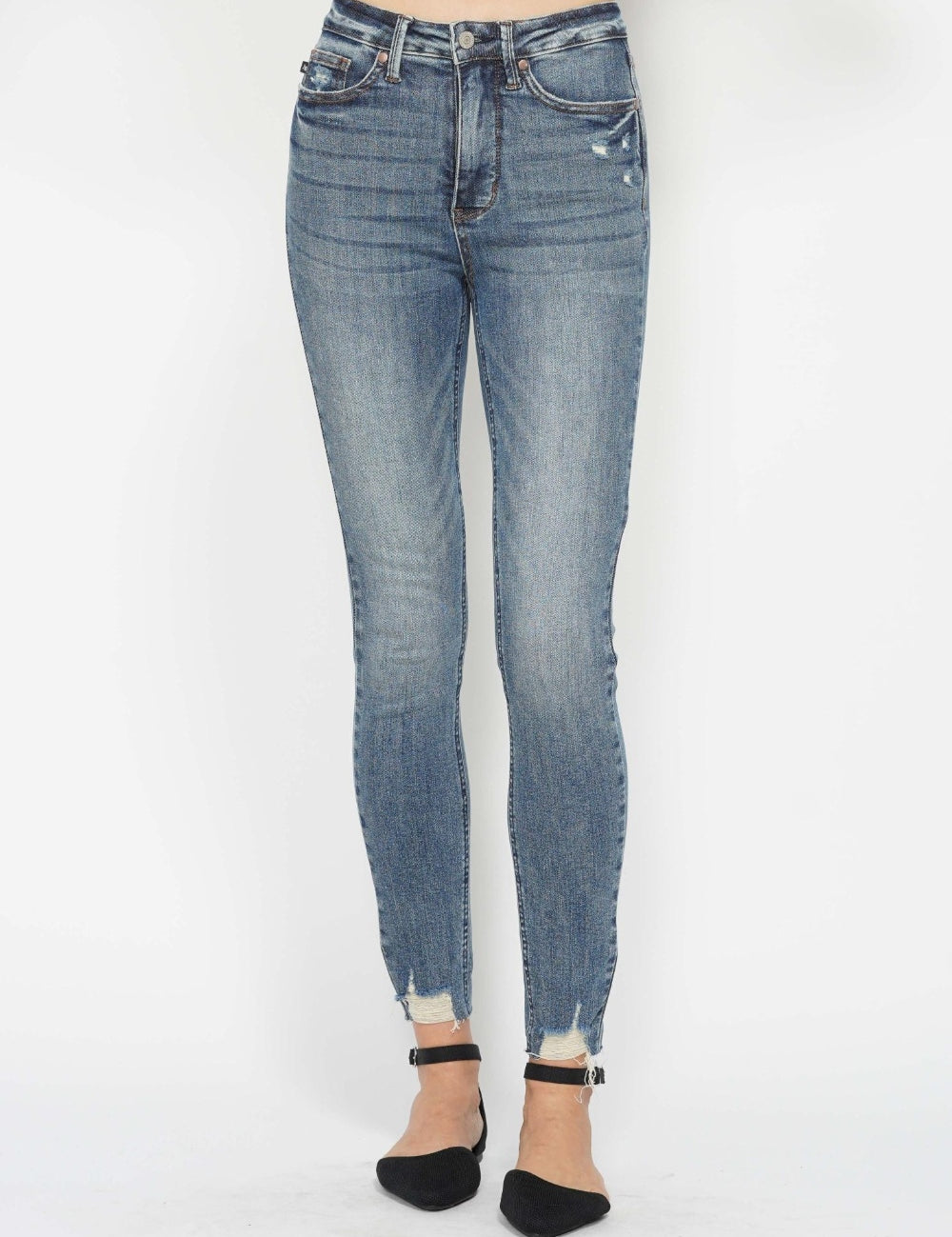 Judy Blue Full Size Tummy Control Vintage Wash Hem Destroy Skinny Jeans | Daverri Fashions