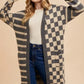 Annie Wear checkered black white square open front long sleeve cardigan