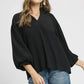 Umgee Textured V-Neck Blouse with Balloon Sleeves - DAVERRI FASHIONS