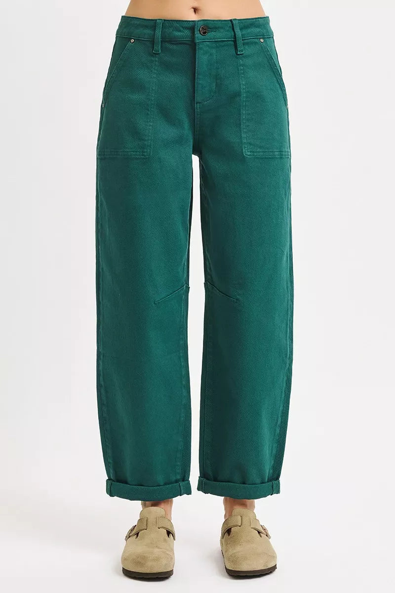 RISEN High Rise Ankle Cuffed Barrel Pants | Pants Daverri Fashions