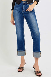 RISEN High Rise Ankle Straight Cuffed Jeans | Jeans Daverri Fashions