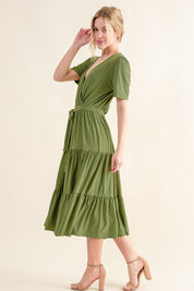 And The Why Soft Short Sleeve Tiered Midi Dress | Daverri Fashions