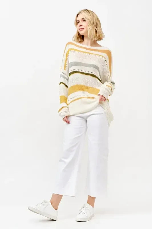 And The Why Abstract Striped Light Weight Loose Sweater - DAVERRI FASHIONS