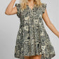 Umgee Full Size Printed Ruffle Cap Sleeve Babydoll Dress Plus Size Babydoll Dresses