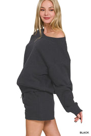 Zenana Fleece Boat Neck Sweatshirts & Shorts 2pcs Set | Loungewear Sets Daverri Fashions