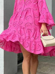 Full Size Eyelet Ruffled Hem Tiered Dress Plus Size | Mini Dresses Daverri Fashions