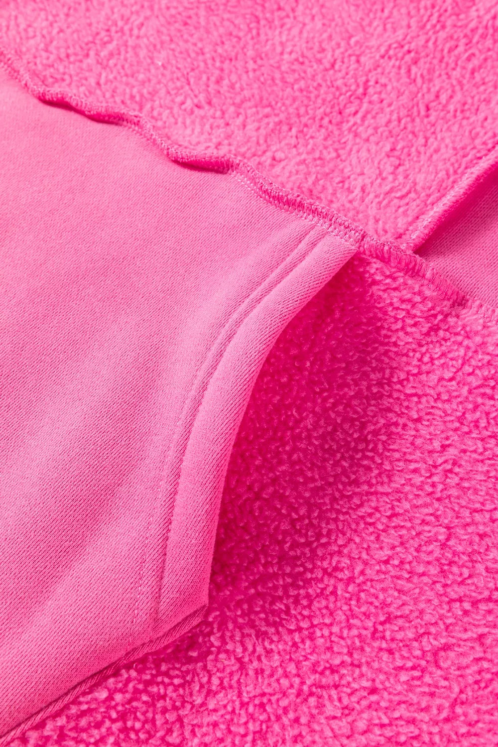Hot pink Sherpa patchwork hoodie with fleece jacket, ribbed cuffs and hem