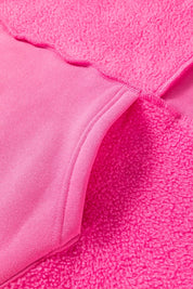 Hot pink Sherpa patchwork hoodie with fleece jacket, ribbed cuffs and hem