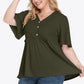 Plus Size Buttoned V-Neck Frill Trim Babydoll Blouse - DAVERRI FASHIONS