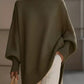 Olive green womens oversized batwing sleeve knit sweater with ribbed cuffs