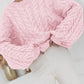 Cable Knit Long Sleeve Sweater - DAVERRI FASHIONS