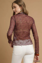 Umgee Nylon Lace Mesh Long Sleeve Top | Tops Daverri Fashions