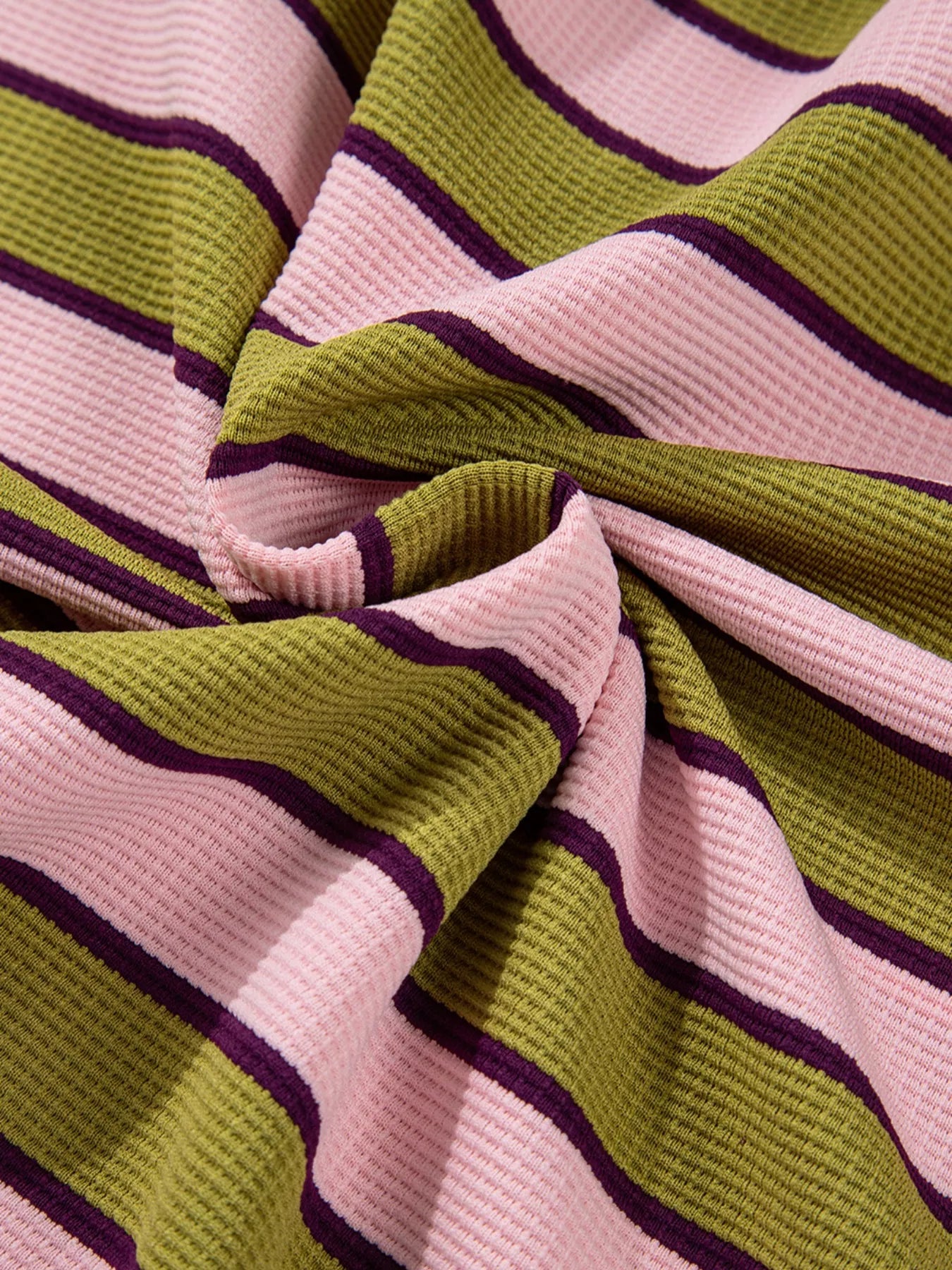 Daverri Fashions pink and green striped waffle texture long sleeve top