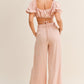 MABLE Cut Out Drawstring Crop Top and Belted Pants Set