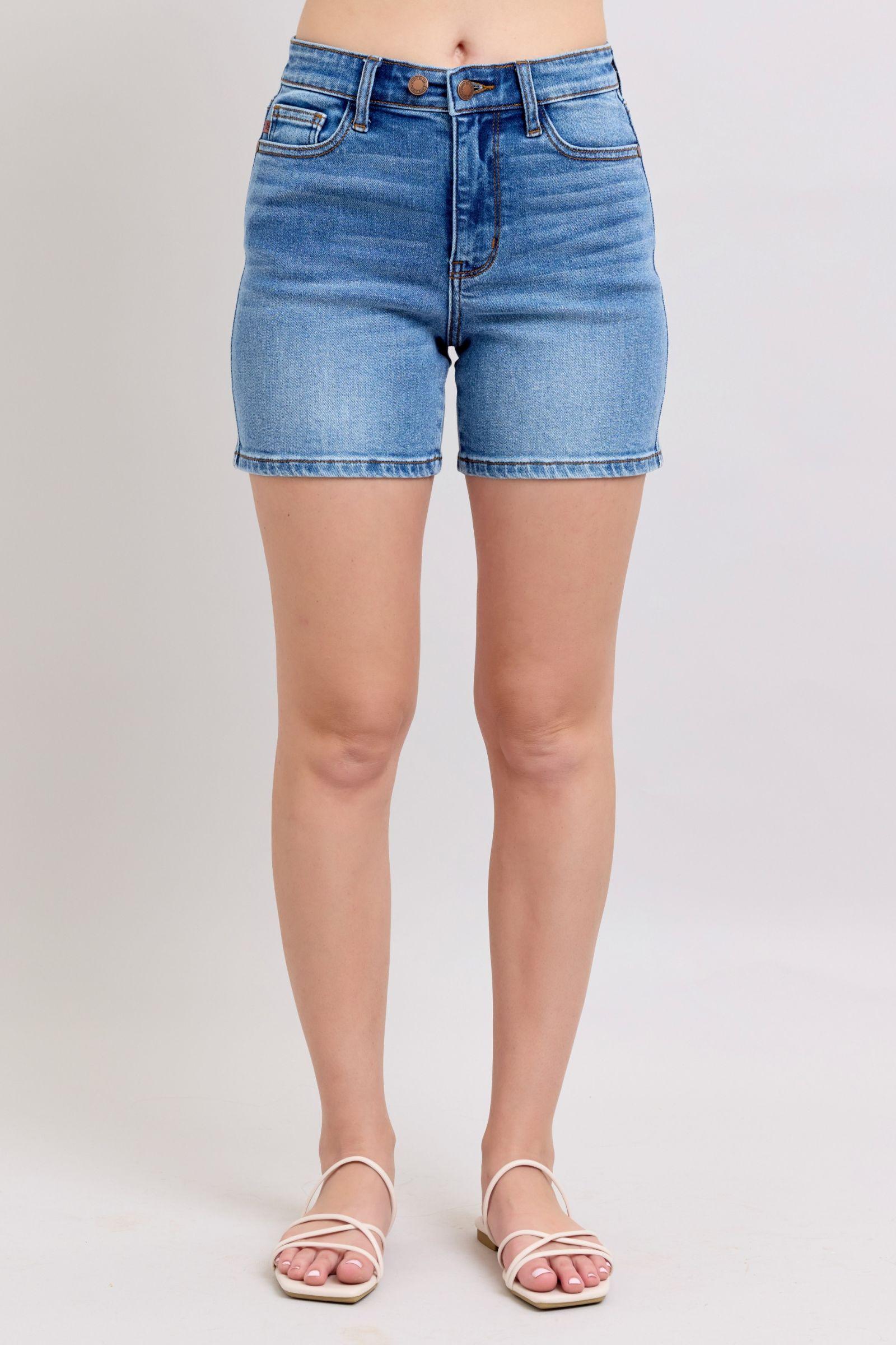 Judy Blue Full Size 2 Button Denim Shorts with Pockets Plus Size Denim Shorts