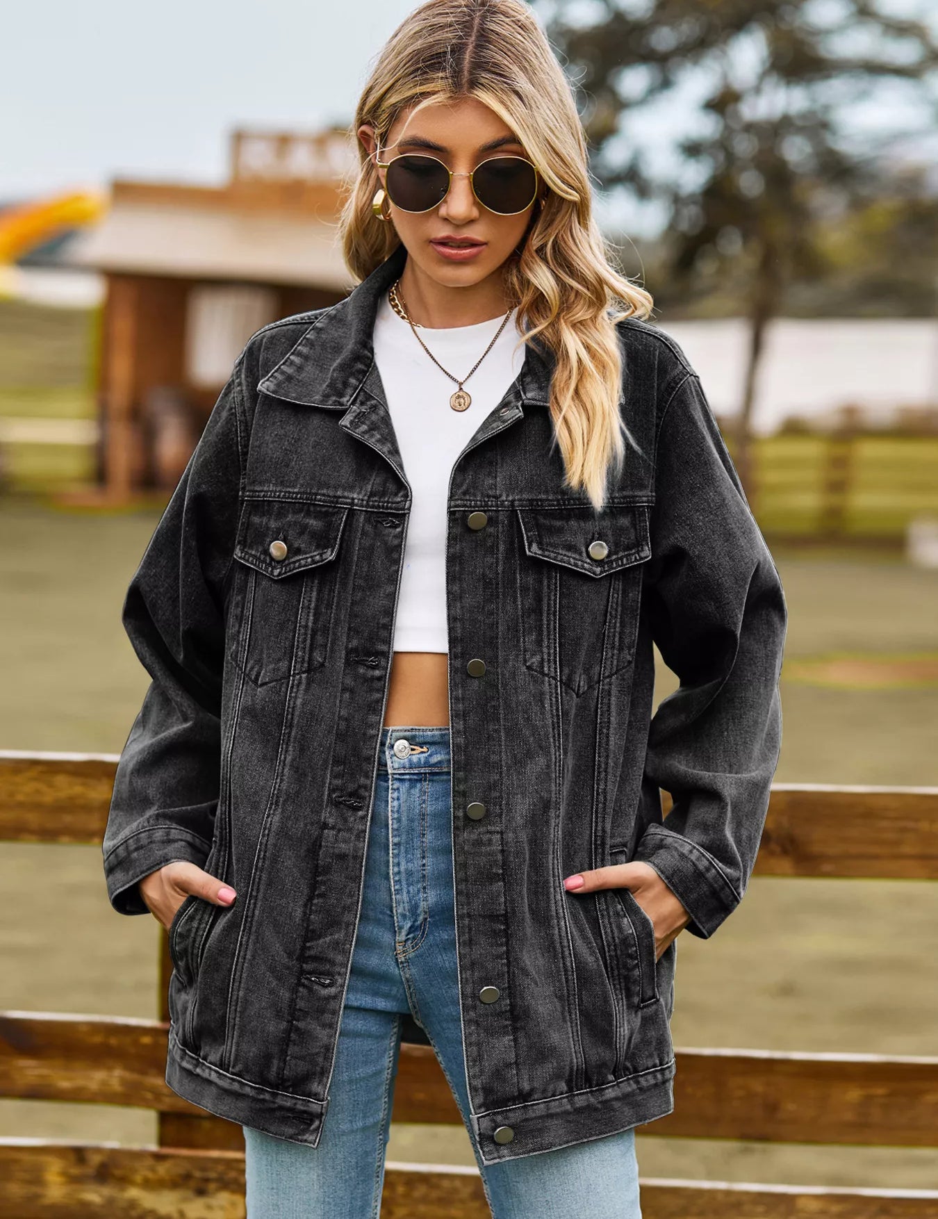 Black Button Up Long Sleeve Denim Jacket | Denim Jackets Daverri Fashions