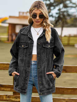 Button Up Long Sleeve Denim Jacket - DAVERRI FASHIONS