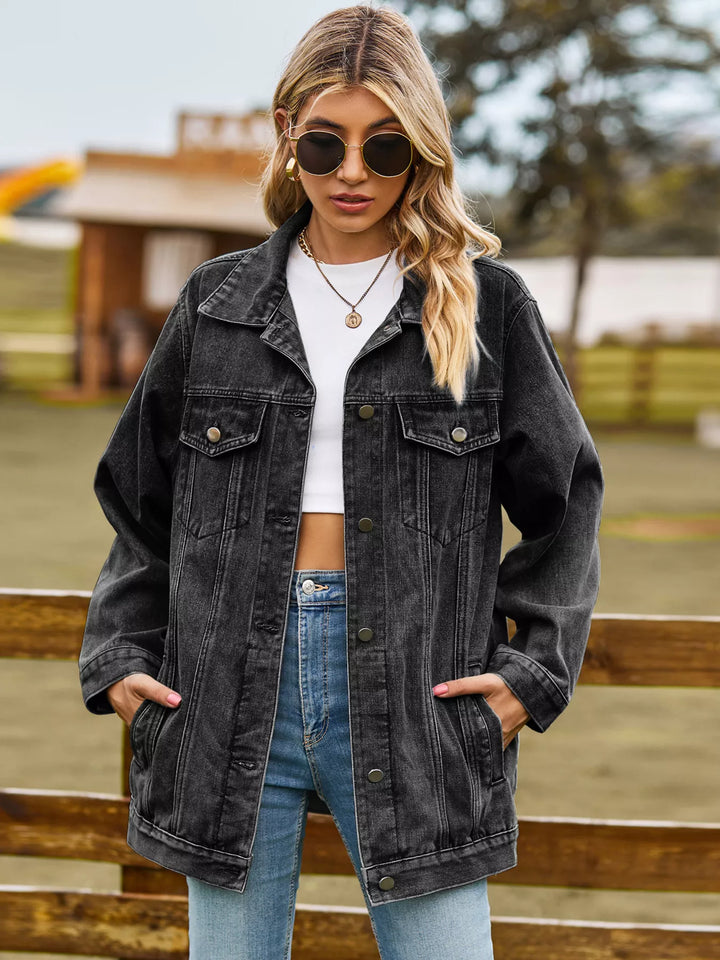 Black Button Up Long Sleeve Denim Jacket | Denim Jackets Daverri Fashions