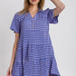 Umgee Full Size Gingham Tiered Button Detail Short Sleeve Dress Plus Size Blue