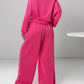 Vibrant fuchsia boat neck long sleeve top and wide-leg pants set