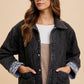 Annie Wear Quilted Printed Lining Snap Down Denim Jacket Black XL Tops