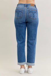 Judy Blue Full Size Mid Rise BF Classic Cuffed Jeans Plus Size | Jeans Daverri Fashions