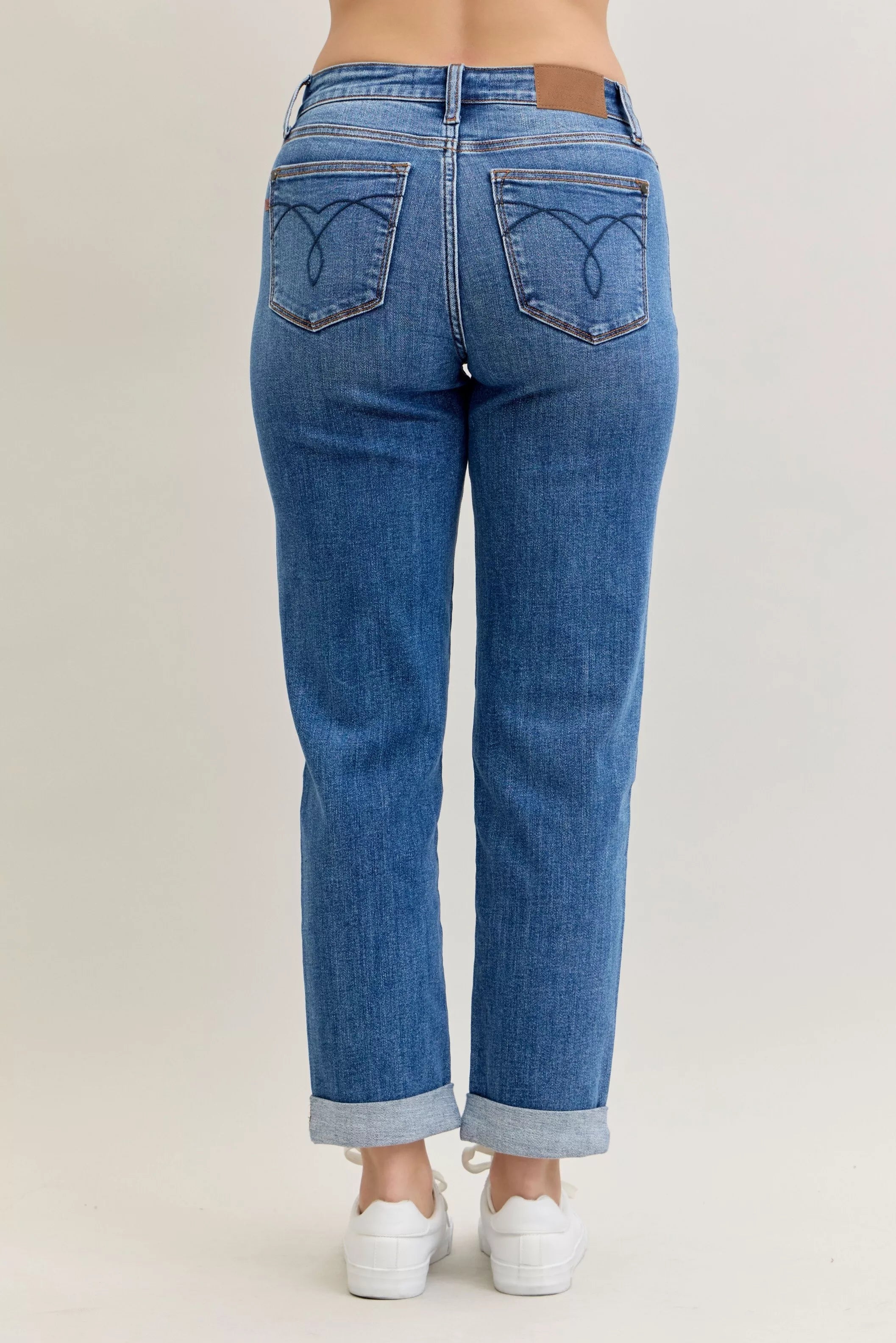 Judy Blue Full Size Mid Rise BF Classic Cuffed Jeans Plus Size | Jeans Daverri Fashions