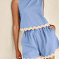 Daverri Fashions light blue sleeveless top and shorts set with cream scalloped trim