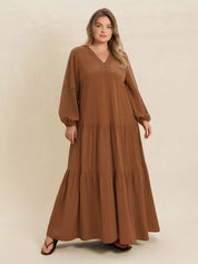 Plus Size Bohemian Tiered Maxi Dress with Balloon Sleeves | Maxi Dresses Daverri Fashions