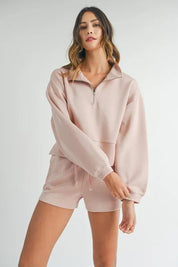 MABLE Half Zip Sweatshirt and Shorts Set | Outfit Sets Daverri Fashions