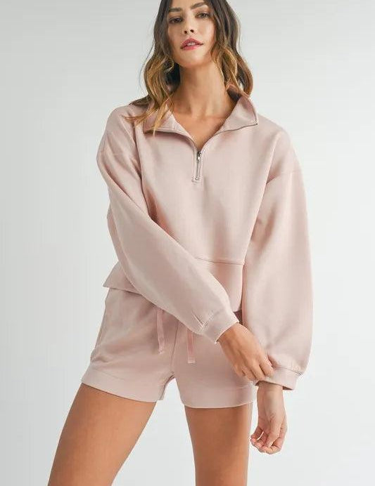 MABLE Half Zip Sweatshirt and Shorts Set | Outfit Sets Daverri Fashions