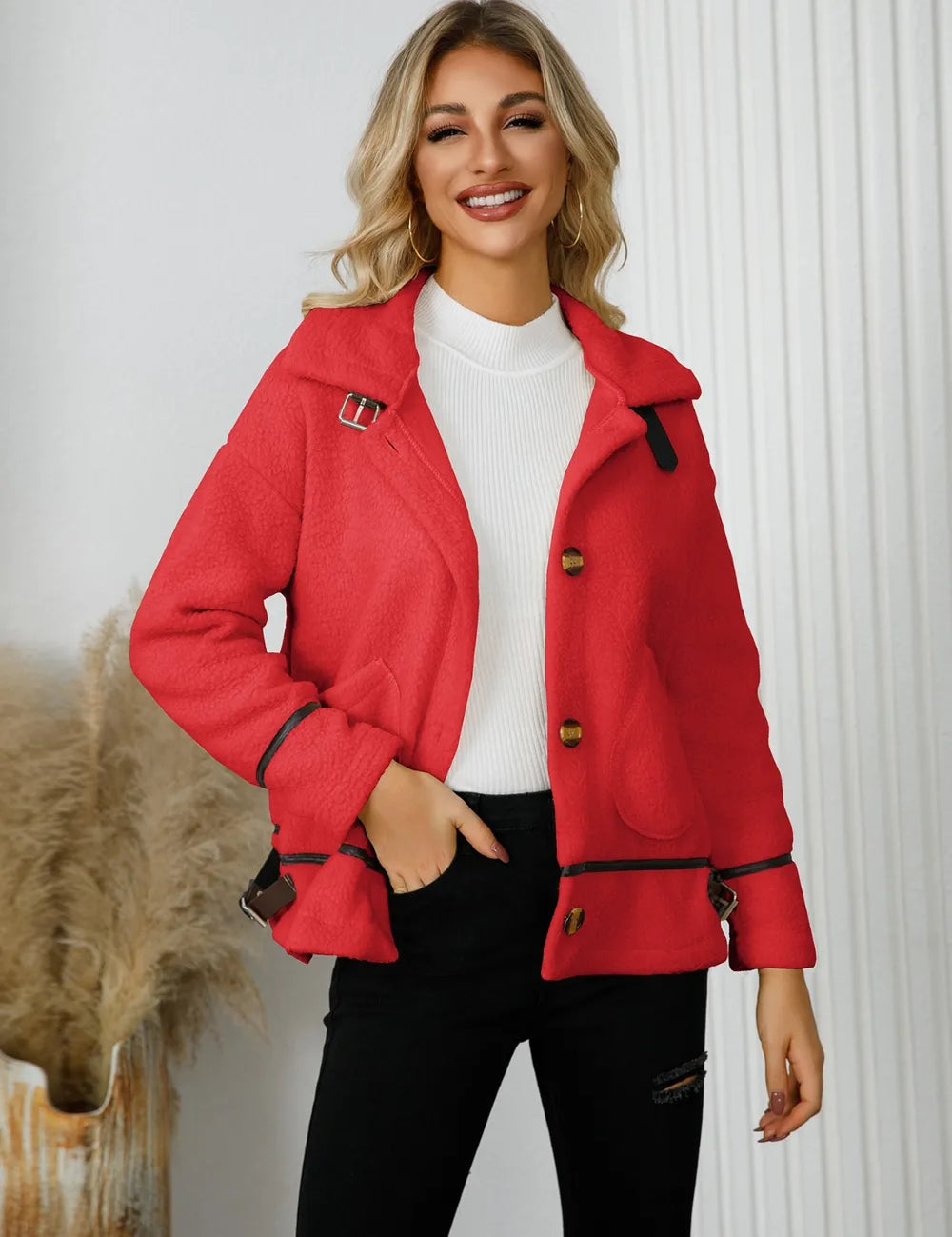 Pocketed Button Down Collared Neck Jacket | Jackets Daverri Fashions