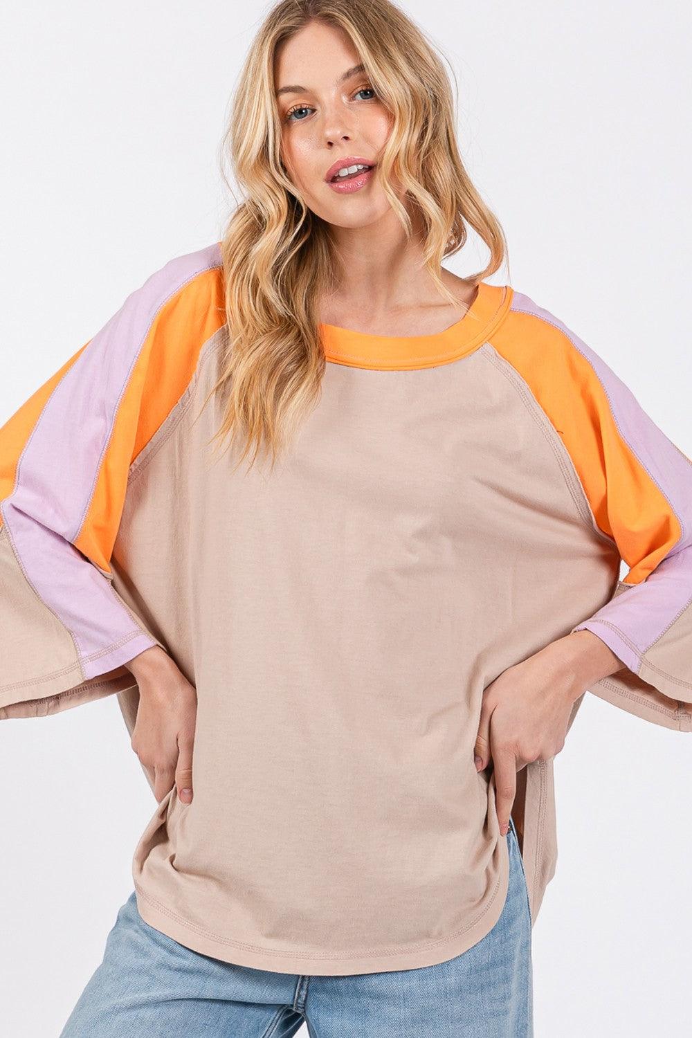 SAGE + FIG Color Block Curved Hem T-Shirt T-Shirts