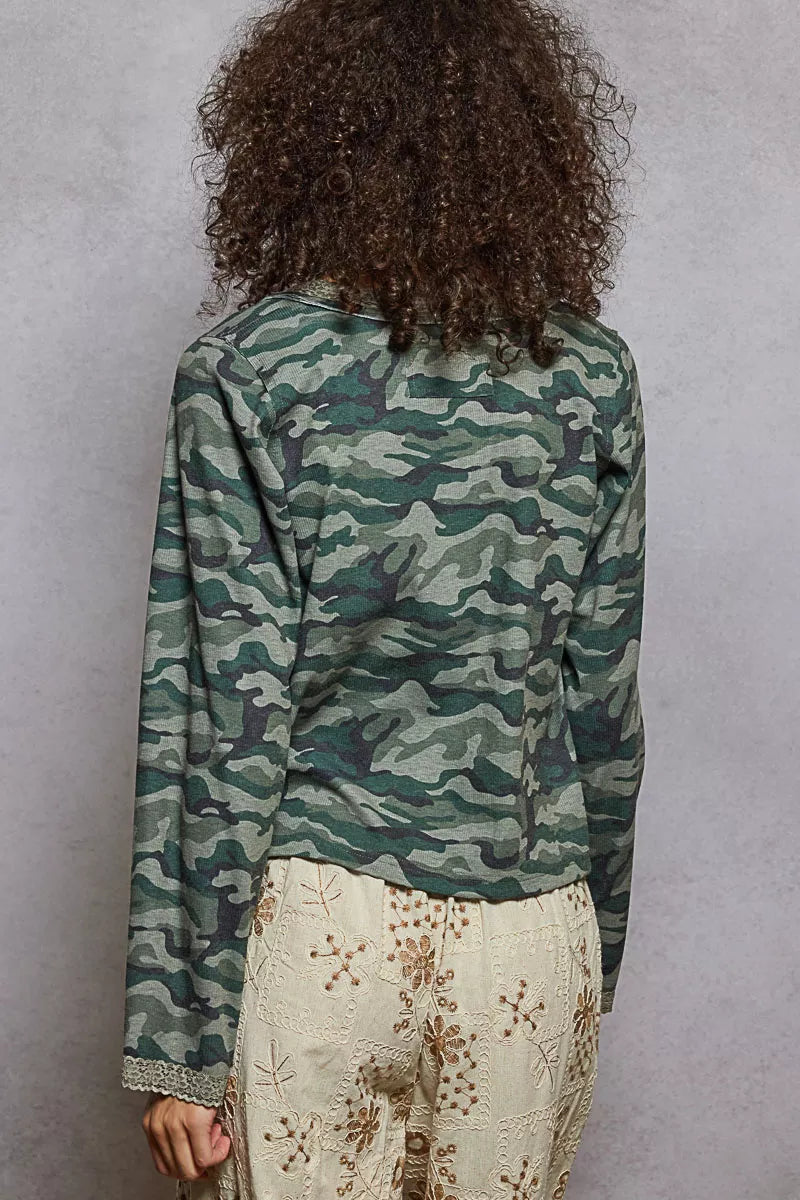 POL Camouflage Print Long Sleeve Top | Blouses Daverri Fashions