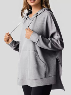 Daverri Fashions heather gray oversized hoodie with drawstring side slit