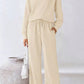 Cream-colored ribbed knit womens sweatsuit set with drawstring waist